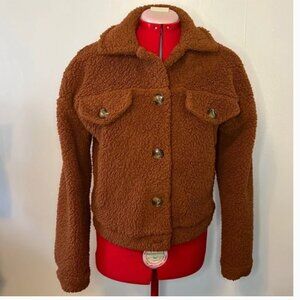 Brown waist length button up sherpa jacket Size XS
